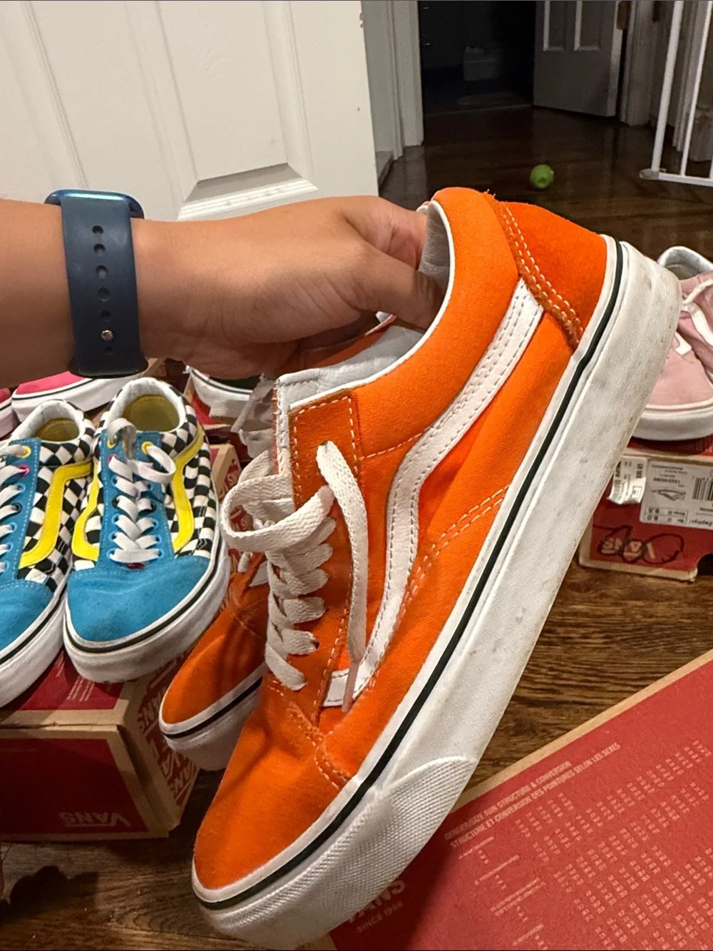 Vans Orange Suede Low-Top Sneakers with White Stripe